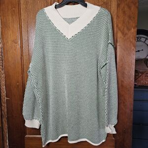 Designer Inspired Oversized V Neck LS Drop Shoulder Tunic Tops‎ Green Sweater M